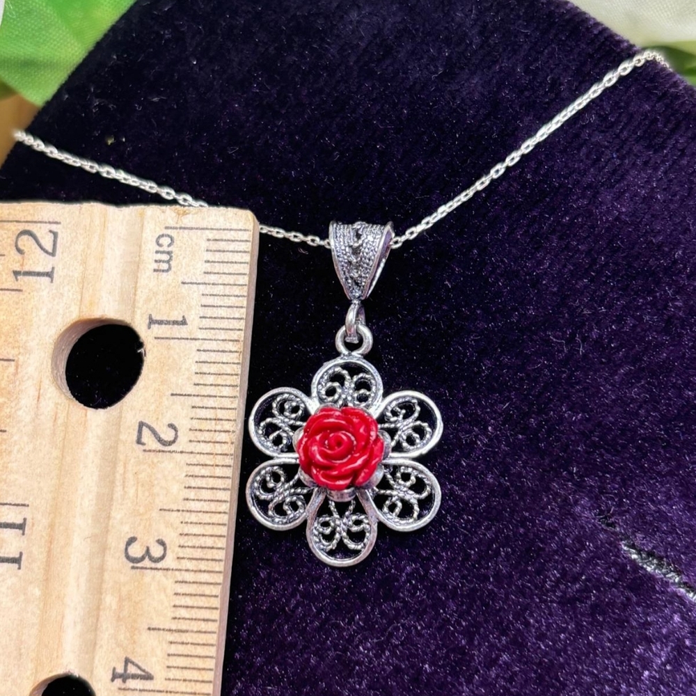 925 Sterling Silver Turkish Filigree Flower Necklace for Women, NEW,HandmadeGift - Picture 2 of 5